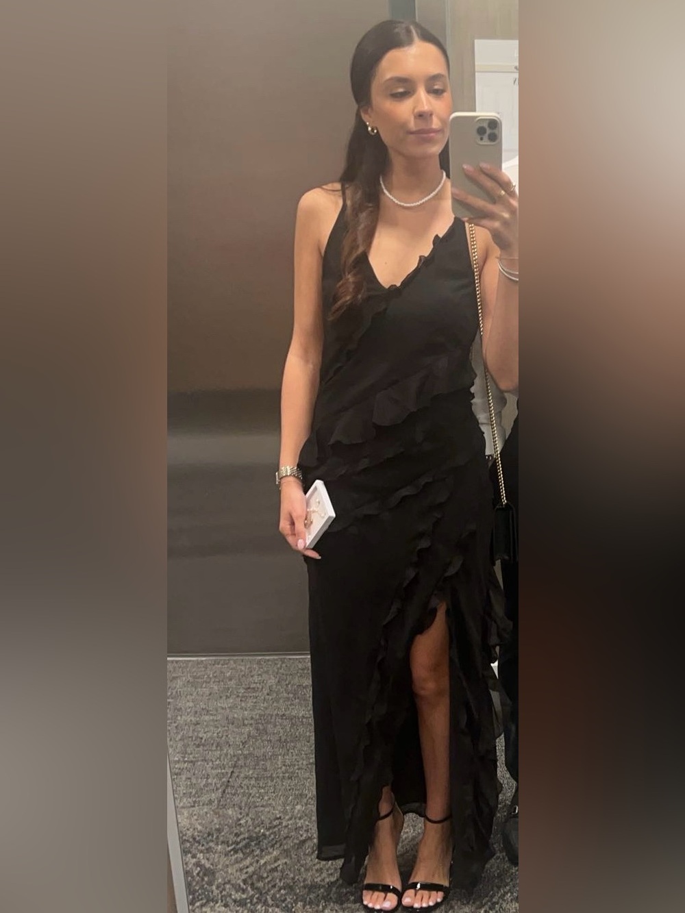 Black Ruffle Slip Dress - Women
